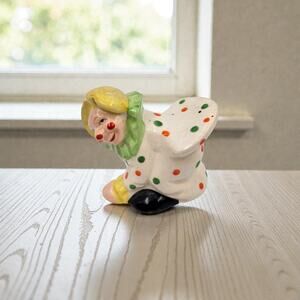 Vintage Japan Clown Figurine Ceramic Polka Dot Costume Made in Japan